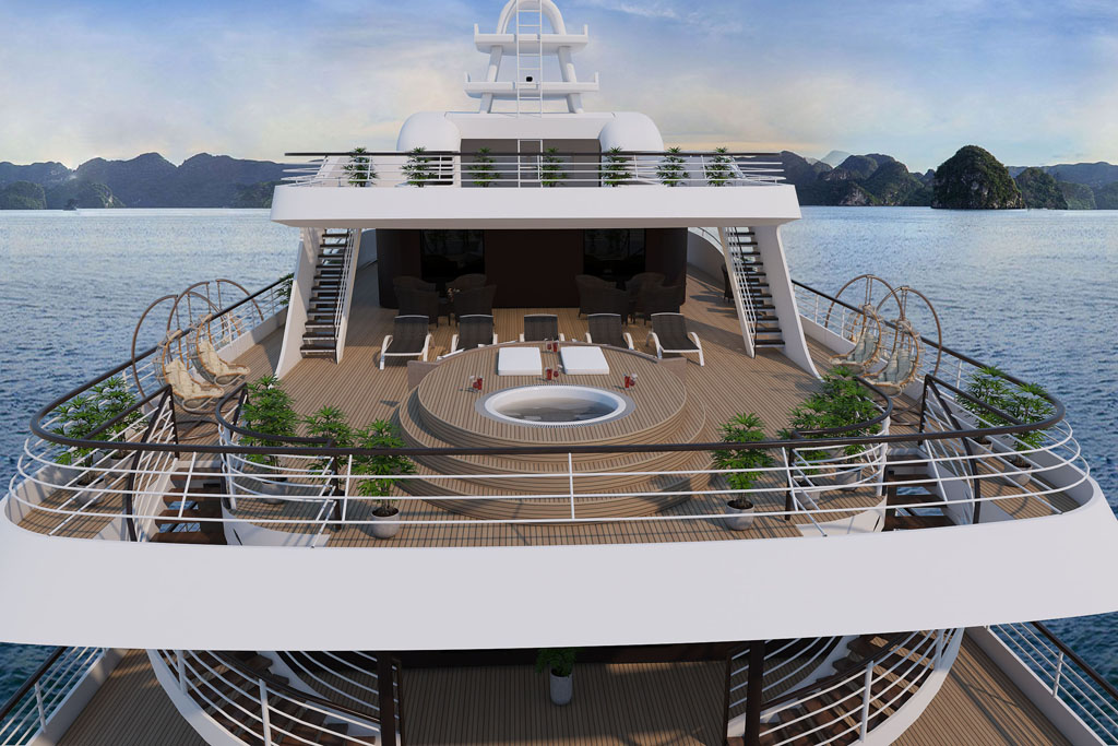 sundeck du thuyền 5 sao Hạ Long Scarlet Pearl